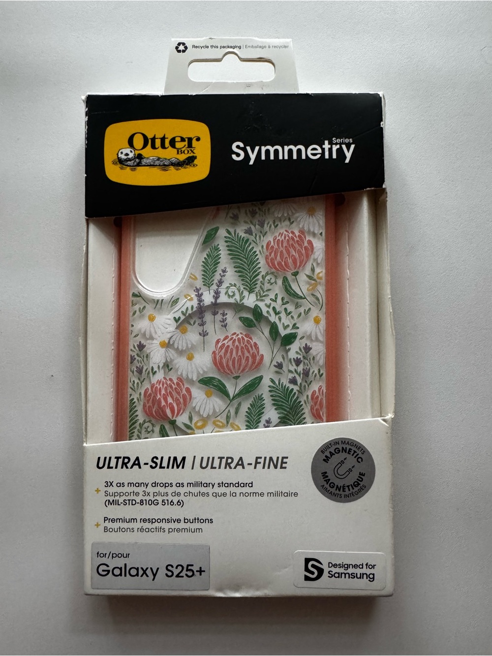 OtterBox Symmetry Series Floral Galaxy S25+ Case in Pink and White